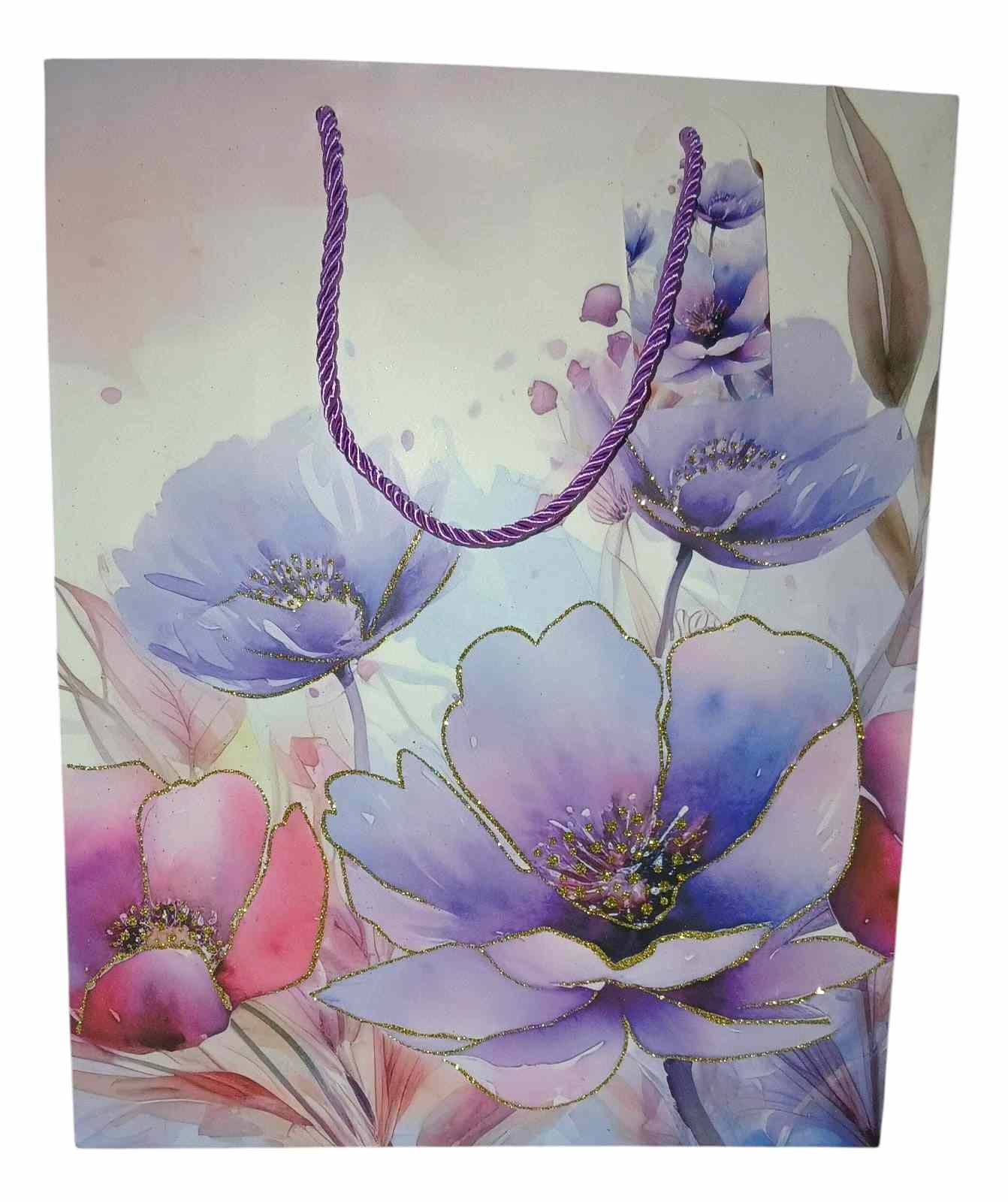 SACOLA FLORES C/GLITTER 32X26X12CM